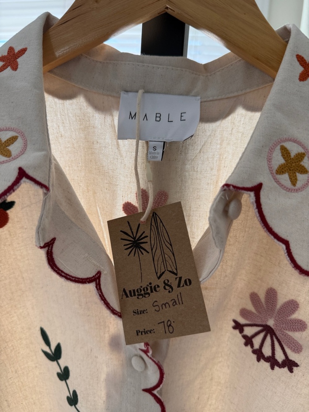 MABLE Cream Mini Dress with Red and Green Embroidery - Picture 2 of 4